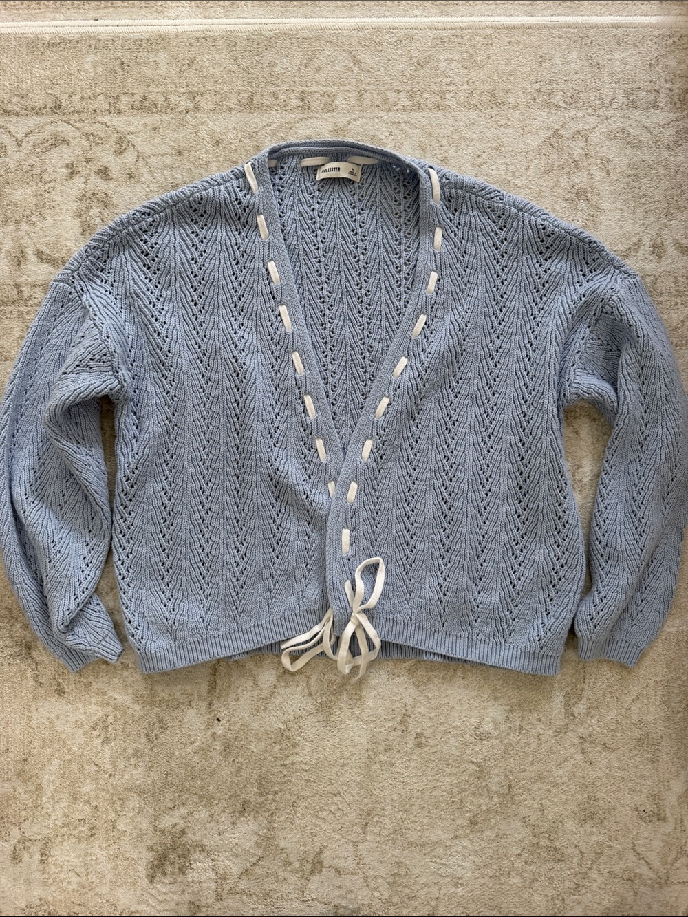 Hollister Light Blue Open-Knit Tie-Front Cardigan